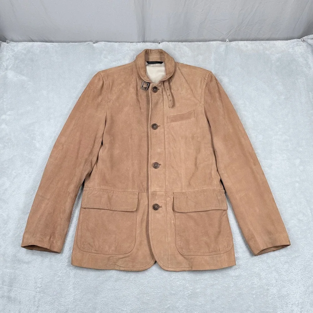 Vintage Banana Republic Suede Field Jacket Mens Small Tan Chore Coat Leather Y2K